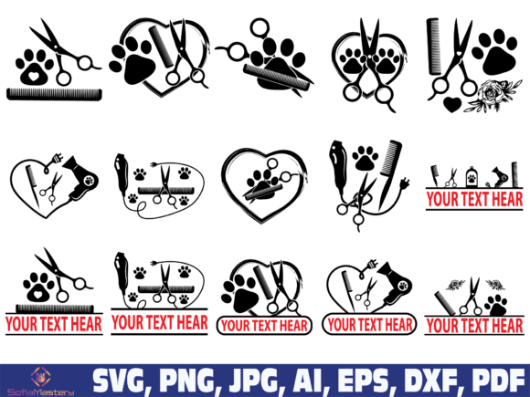 Dog Grooming Hair Dryer Heart SVG