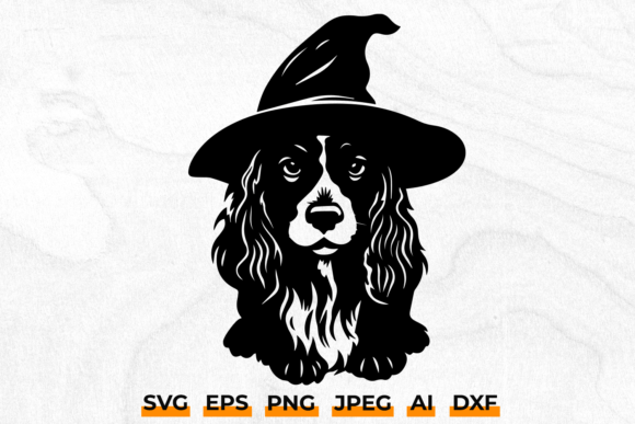 Halloween Spaniel Dog in Witch Hat SVG