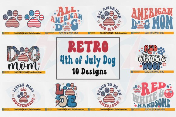 Retro 4th of July Dog PNG Bundle,USA SVG